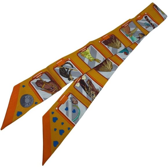 Authentic HERMES Twilly Hermes Story Scarf Orange Silk - Picture 10 of 16
